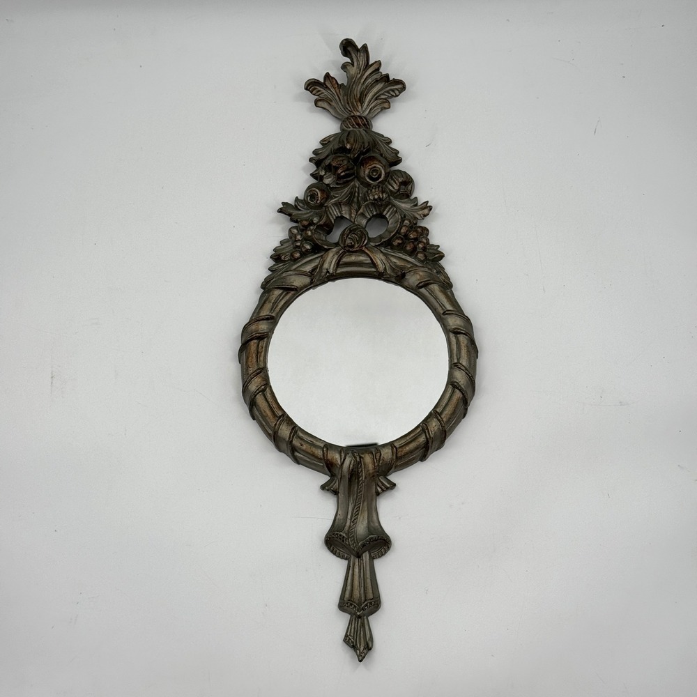 Vintage Euromarchi Italian Rococo Wall Mirror Floral Fruit Bow 24" x 9"